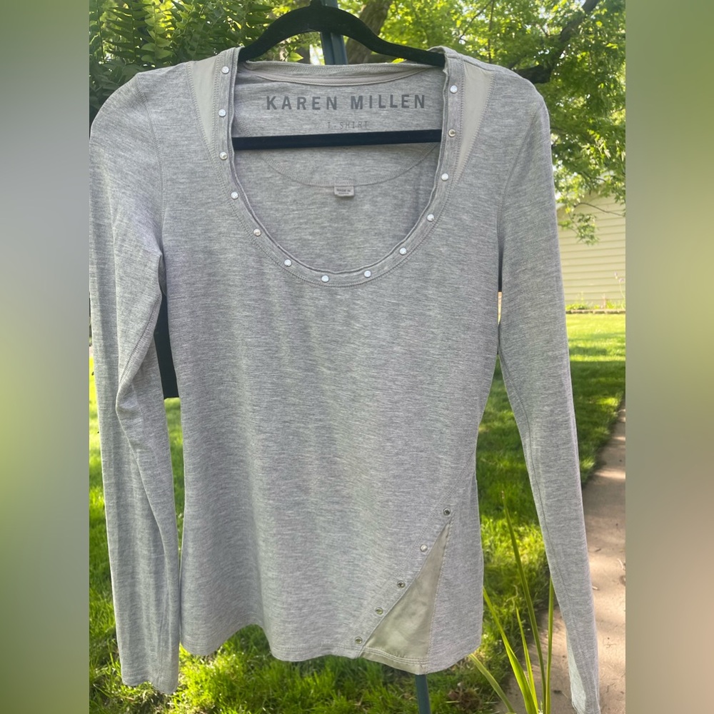 Karen Millen Grey Long Sleeved Top Blouse with Accents Size 8